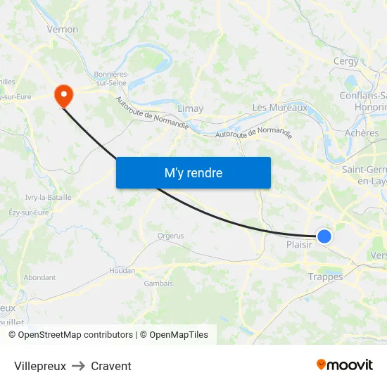 Villepreux to Cravent map