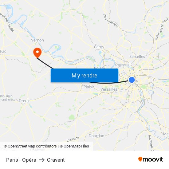 Paris - Opéra to Cravent map