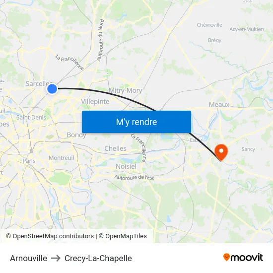 Arnouville to Crecy-La-Chapelle map