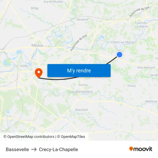 Bassevelle to Crecy-La-Chapelle map
