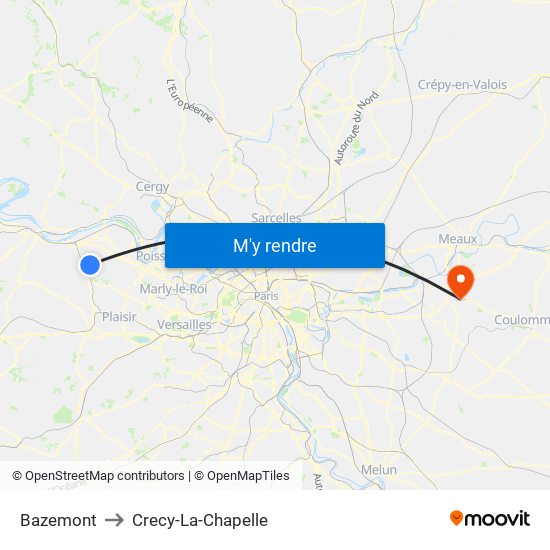 Bazemont to Crecy-La-Chapelle map