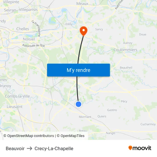 Beauvoir to Crecy-La-Chapelle map