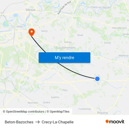 Beton-Bazoches to Crecy-La-Chapelle map