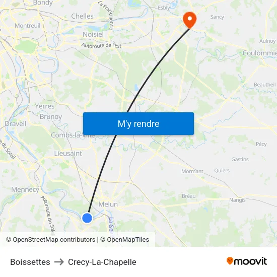 Boissettes to Crecy-La-Chapelle map