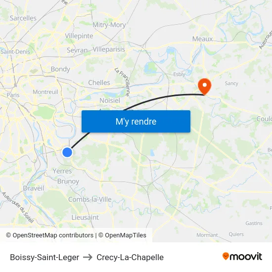 Boissy-Saint-Leger to Crecy-La-Chapelle map