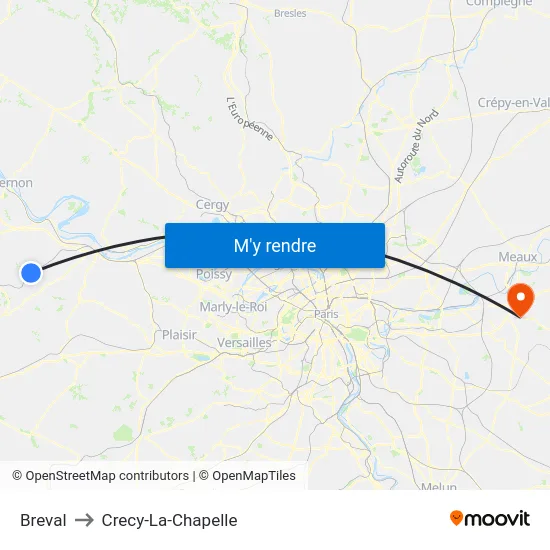 Breval to Crecy-La-Chapelle map