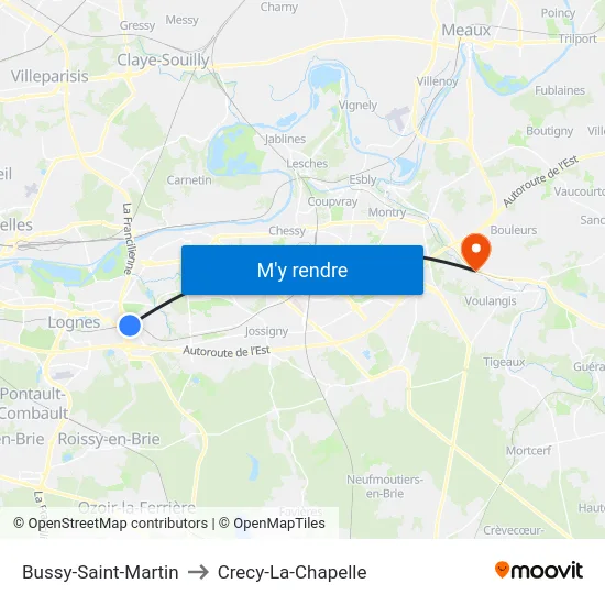 Bussy-Saint-Martin to Crecy-La-Chapelle map