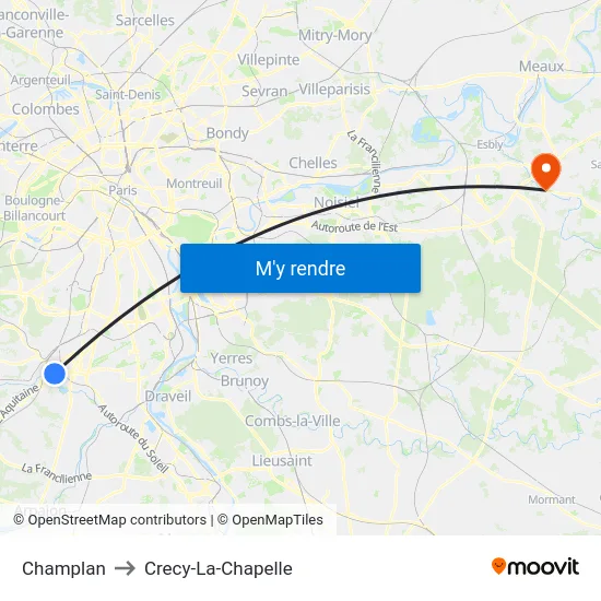 Champlan to Crecy-La-Chapelle map