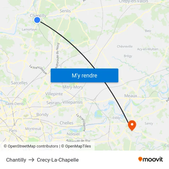 Chantilly to Crecy-La-Chapelle map
