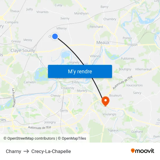 Charny to Crecy-La-Chapelle map