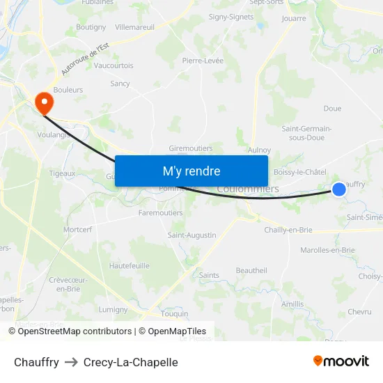 Chauffry to Crecy-La-Chapelle map
