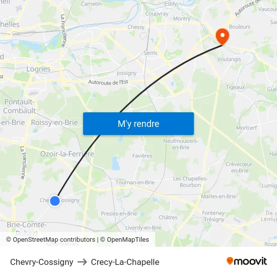 Chevry-Cossigny to Crecy-La-Chapelle map