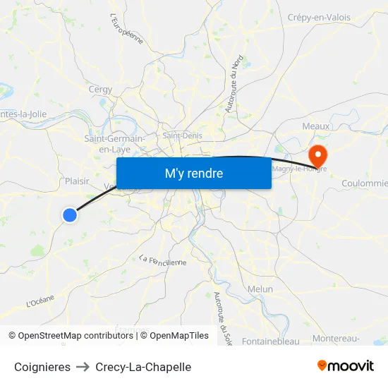 Coignieres to Crecy-La-Chapelle map