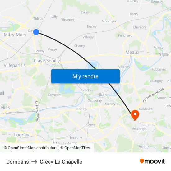 Compans to Crecy-La-Chapelle map