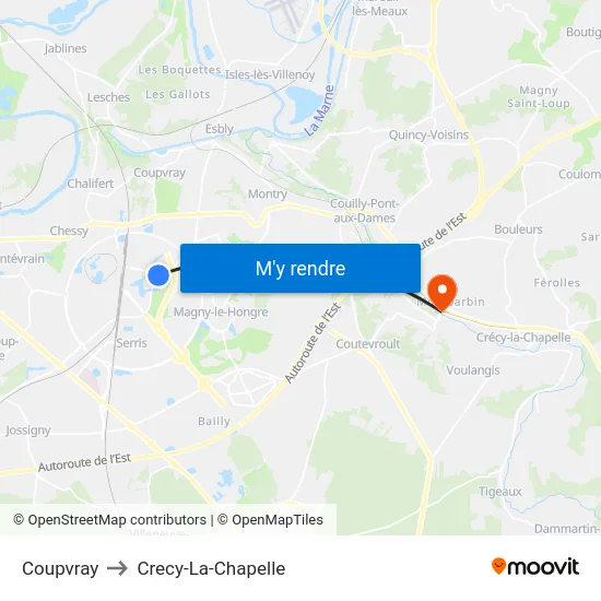 Coupvray to Crecy-La-Chapelle map