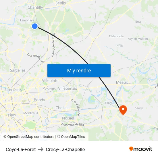 Coye-La-Foret to Crecy-La-Chapelle map