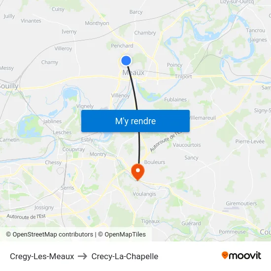 Cregy-Les-Meaux to Crecy-La-Chapelle map