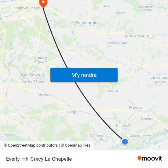 Everly to Crecy-La-Chapelle map