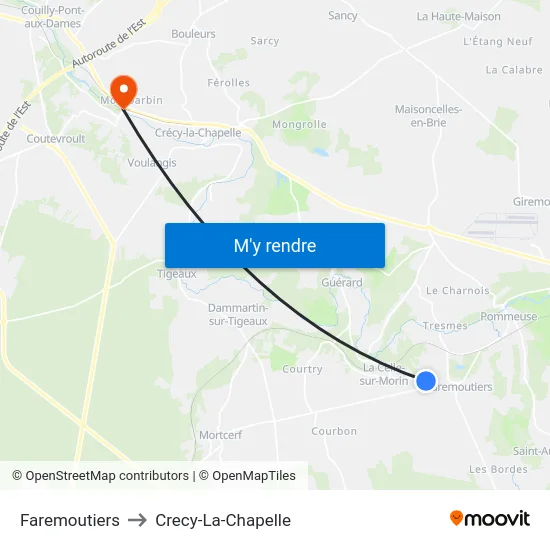 Faremoutiers to Crecy-La-Chapelle map