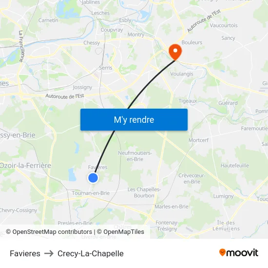 Favieres to Crecy-La-Chapelle map