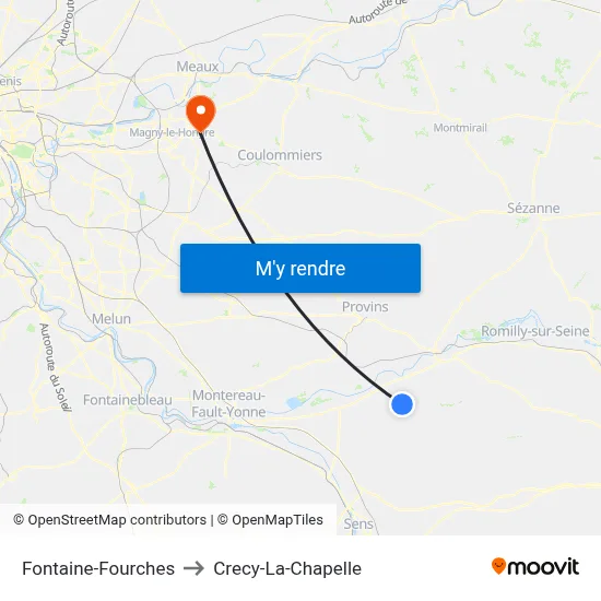 Fontaine-Fourches to Crecy-La-Chapelle map