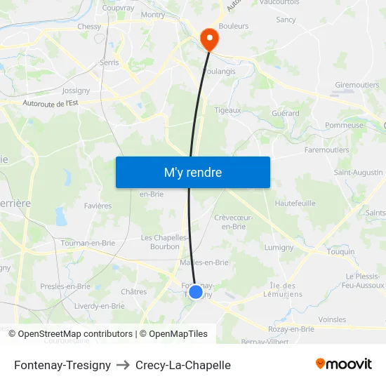Fontenay-Tresigny to Crecy-La-Chapelle map