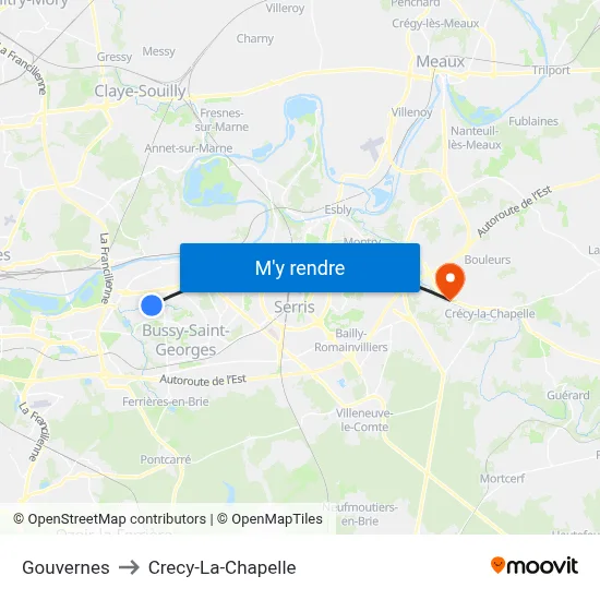 Gouvernes to Crecy-La-Chapelle map