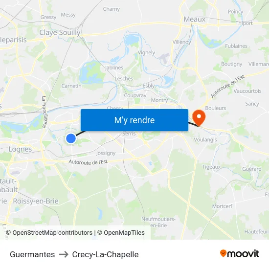 Guermantes to Crecy-La-Chapelle map