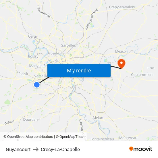 Guyancourt to Crecy-La-Chapelle map