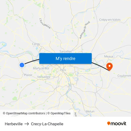 Herbeville to Crecy-La-Chapelle map
