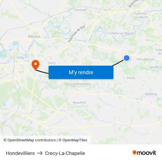 Hondevilliers to Crecy-La-Chapelle map