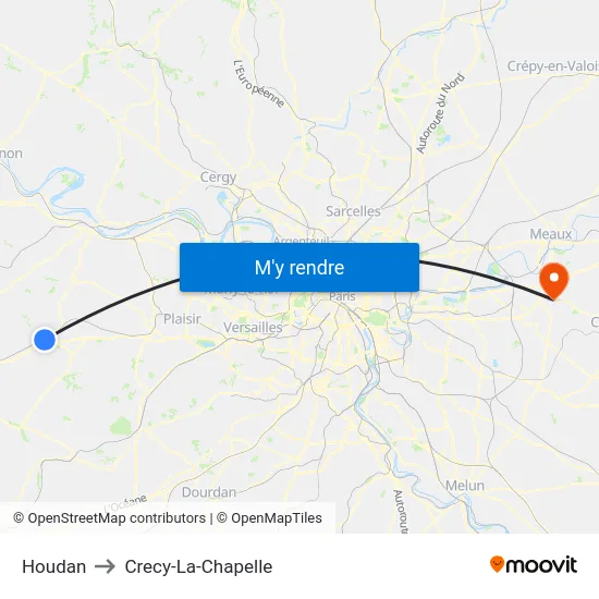 Houdan to Crecy-La-Chapelle map