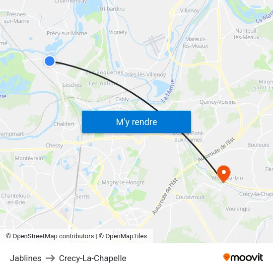 Jablines to Crecy-La-Chapelle map