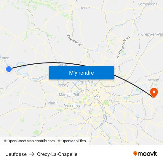 Jeufosse to Crecy-La-Chapelle map