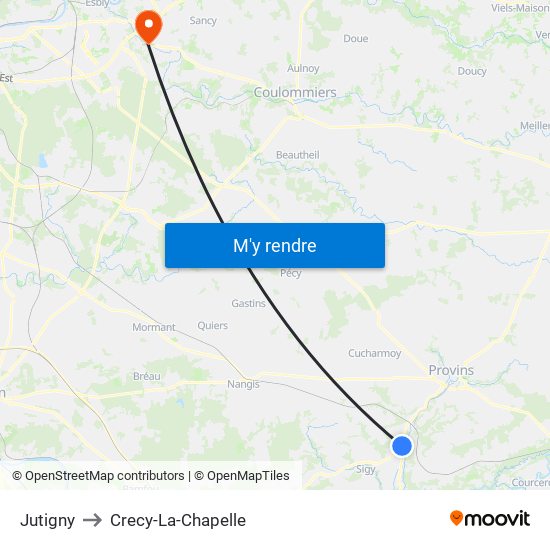 Jutigny to Crecy-La-Chapelle map