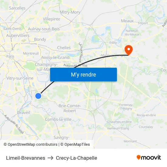 Limeil-Brevannes to Crecy-La-Chapelle map
