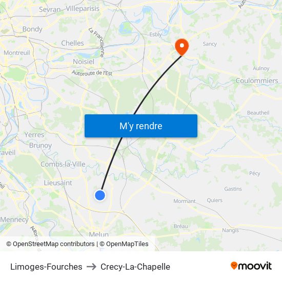 Limoges-Fourches to Crecy-La-Chapelle map