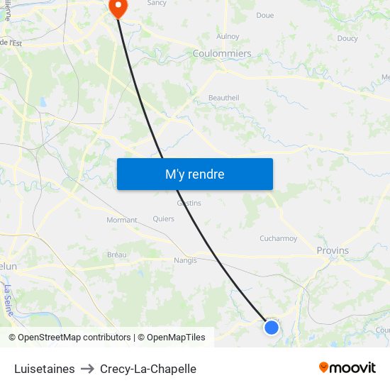 Luisetaines to Crecy-La-Chapelle map