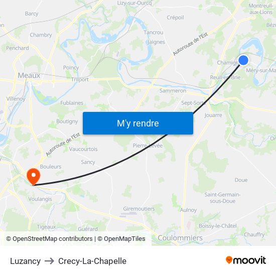 Luzancy to Crecy-La-Chapelle map