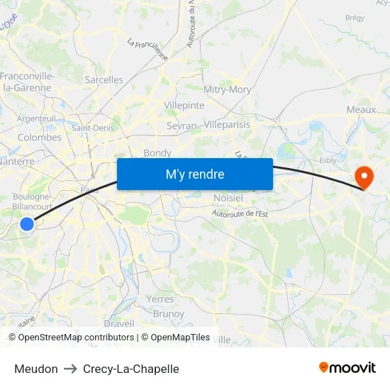 Meudon to Crecy-La-Chapelle map