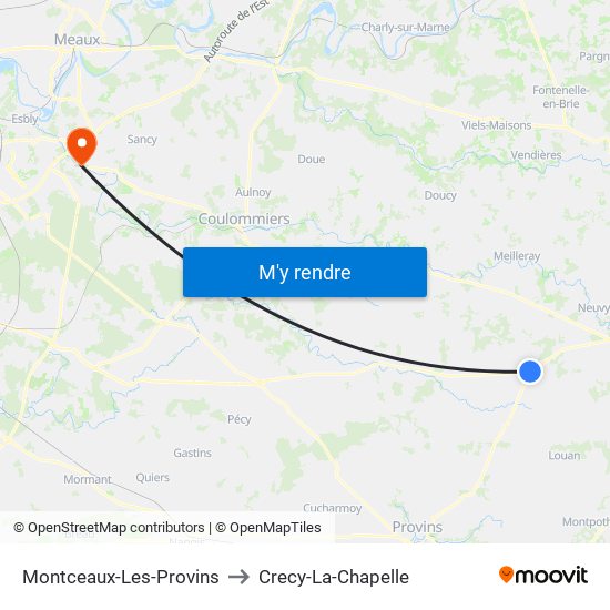 Montceaux-Les-Provins to Crecy-La-Chapelle map