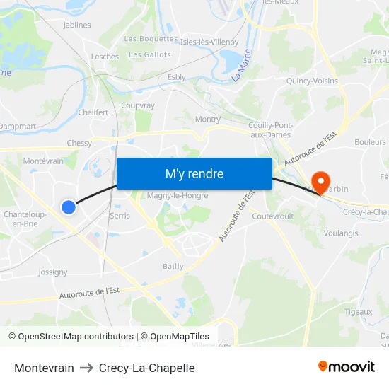 Montevrain to Crecy-La-Chapelle map
