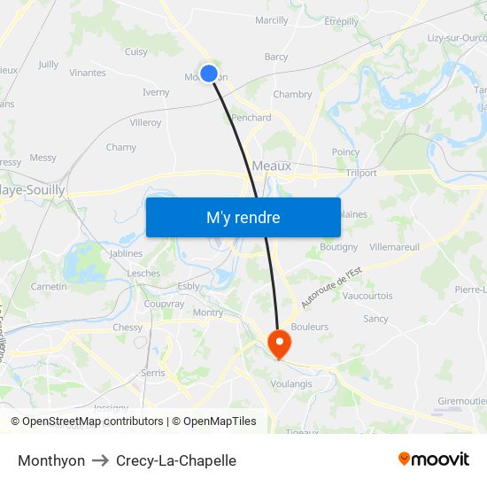 Monthyon to Crecy-La-Chapelle map