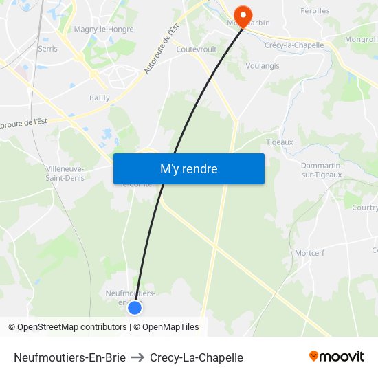 Neufmoutiers-En-Brie to Crecy-La-Chapelle map