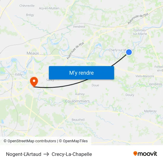 Nogent-L'Artaud to Crecy-La-Chapelle map