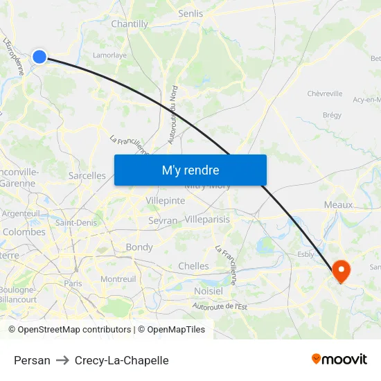 Persan to Crecy-La-Chapelle map