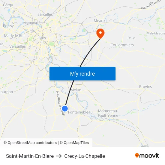 Saint-Martin-En-Biere to Crecy-La-Chapelle map