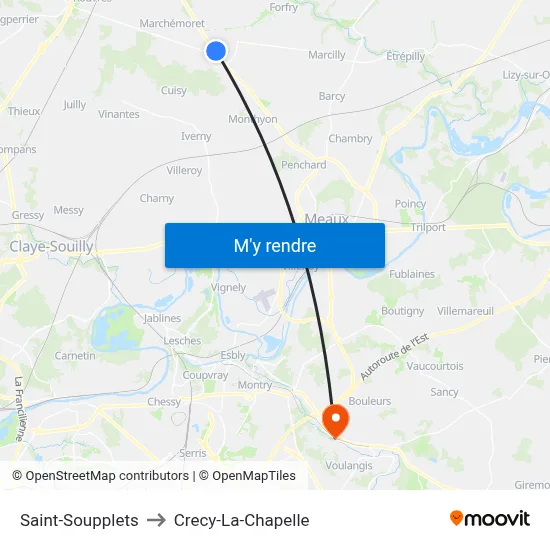 Saint-Soupplets to Crecy-La-Chapelle map