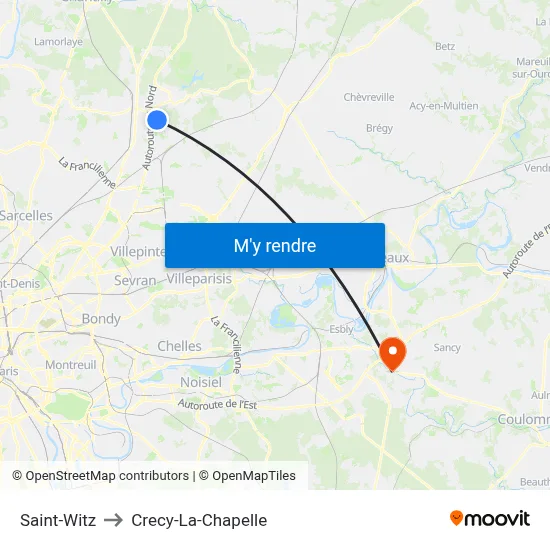 Saint-Witz to Crecy-La-Chapelle map