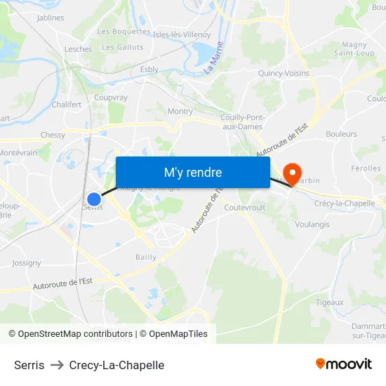 Serris to Crecy-La-Chapelle map